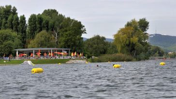 Donau Wasser mit Blick auf Cafe