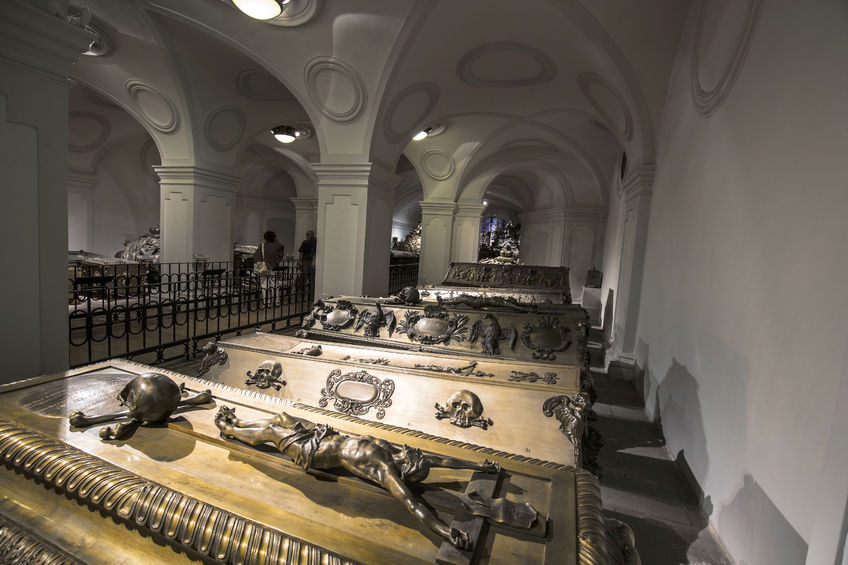 habsburger kings in vienna, austria. the bones of 145 habsburg royalty, plus urns containing the hearts or cremated remains of four others, are here.