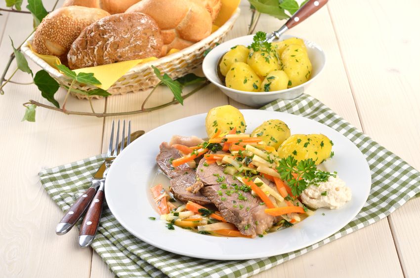 prime boiled beef with root vegetables and butter potatoes (viennese tafelspitz)