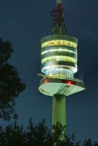 night scene of donauturm in vienna, danube tower