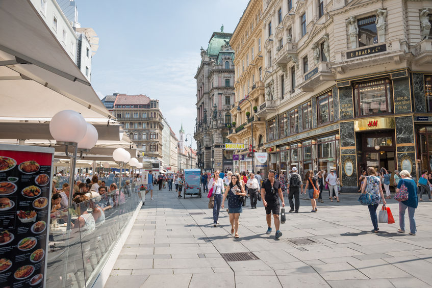 people walking in the famous shopping graben street center of vienna