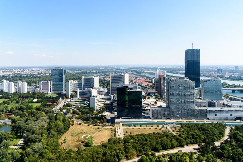 aerial view of vienna city skyline